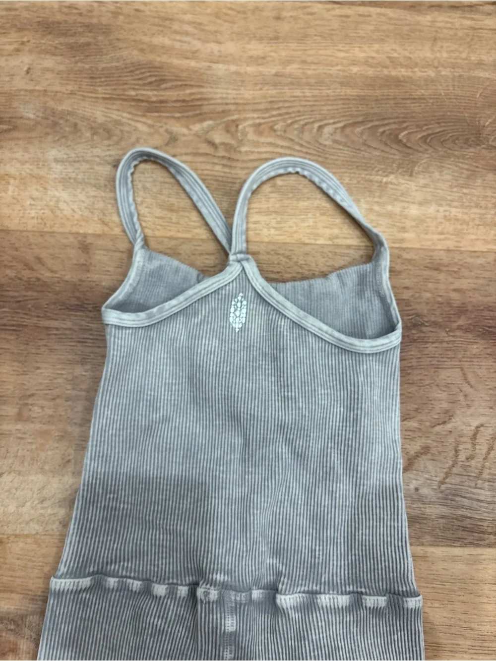 Free People Light Gray Ribbed Strappy Jumpsuit